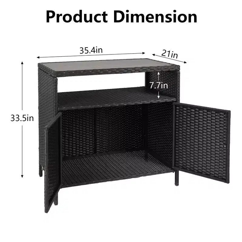 Mobile Contenitore da Esterno in Rattan Nero con 2 Ante – Tavolo Bar da Patio, 1 persona