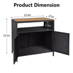 Mobile Contenitore da Esterno in Rattan Nero con 2 Ante – Tavolo Bar da Patio, 1 persona