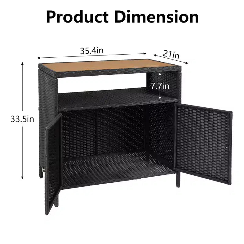 Mobile Contenitore da Esterno in Rattan Nero con 2 Ante – Tavolo Bar da Patio, 1 persona