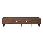 Mobile TV in legno naturale con ante in vetro, adatto a TV fino a 85"