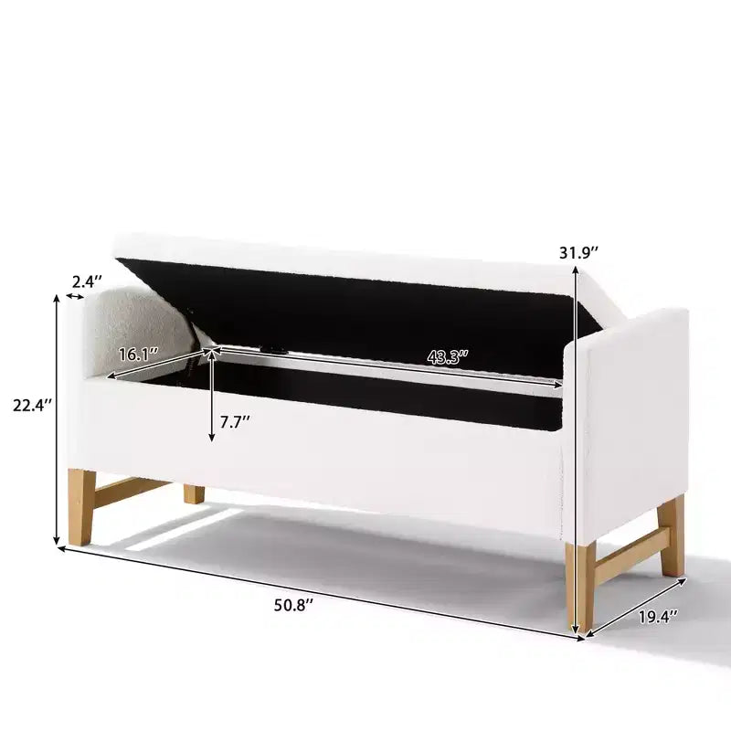 Pouf contenitore in tessuto Bouclé Beige, Rettangolare, 1 posto a sedere