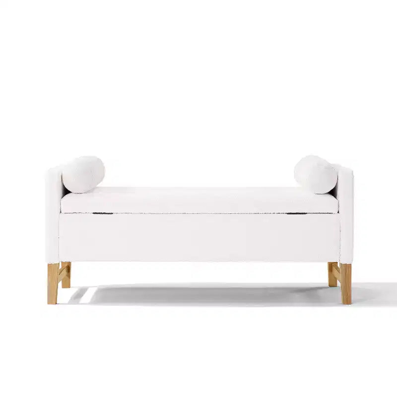 Pouf contenitore in tessuto Bouclé Beige, Rettangolare, 1 posto a sedere