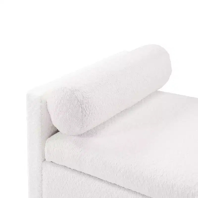 Pouf contenitore in tessuto Bouclé Beige, Rettangolare, 1 posto a sedere