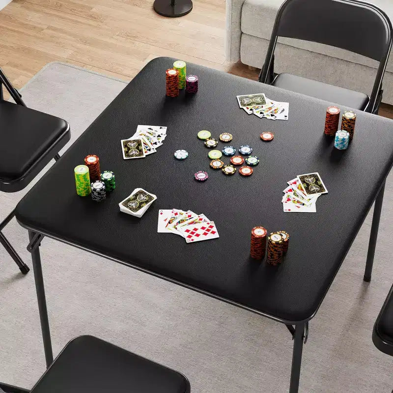 Tavolo da gioco quadrato pieghevole beige / nero / grigio, 4 persone, 86 x 86 cm