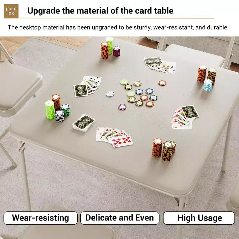 Tavolo da gioco quadrato pieghevole beige / nero / grigio, 4 persone, 86 x 86 cm