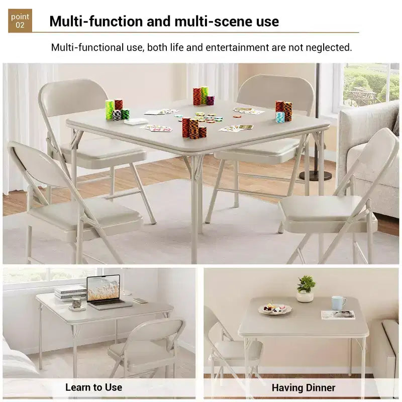 Tavolo da gioco quadrato pieghevole beige / nero / grigio, 4 persone, 86 x 86 cm