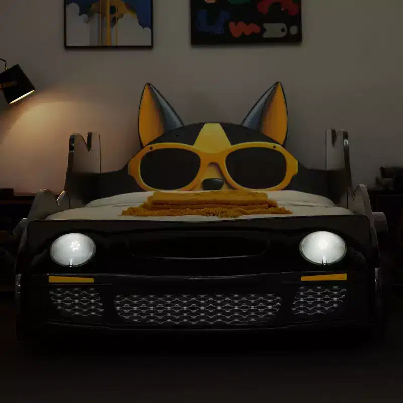 Letto da corsa bianco e rosso con faro a LED, singolo, per 1 persona
