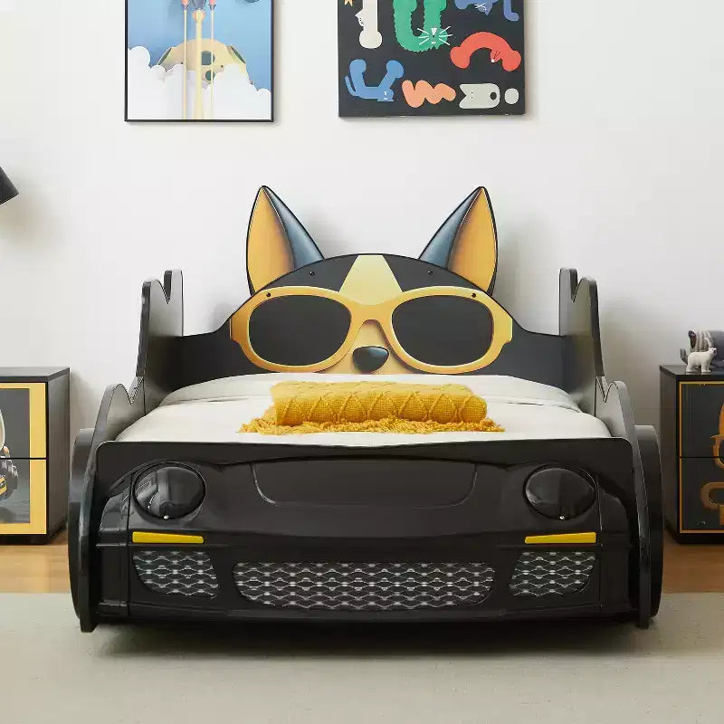 Letto da corsa bianco e rosso con faro a LED, singolo, per 1 persona