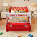 Letto Singolo a Forma di Camion dei Pompieri con Luce LED, Rosso