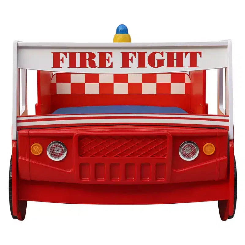 Letto Singolo a Forma di Camion dei Pompieri con Luce LED, Rosso