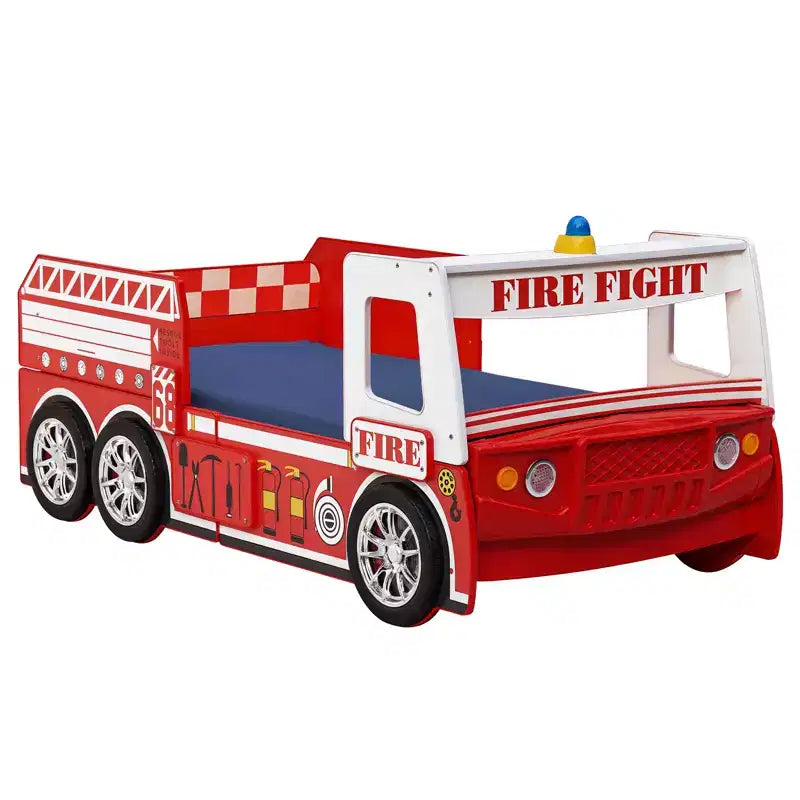 Letto Singolo a Forma di Camion dei Pompieri con Luce LED, Rosso