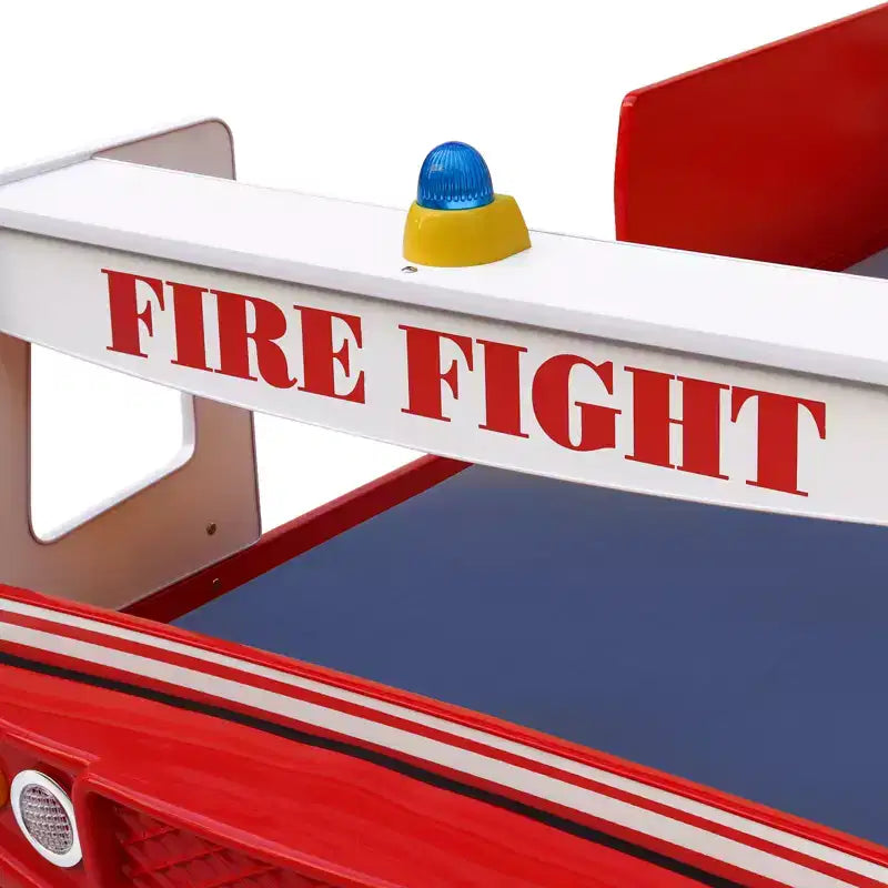 Letto Singolo a Forma di Camion dei Pompieri con Luce LED, Rosso