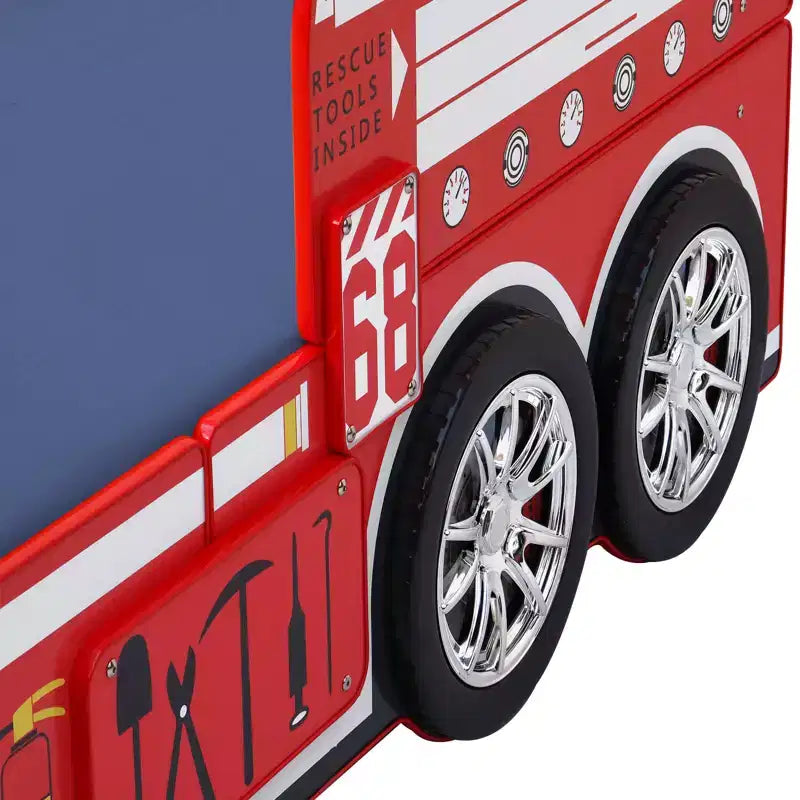 Letto Singolo a Forma di Camion dei Pompieri con Luce LED, Rosso