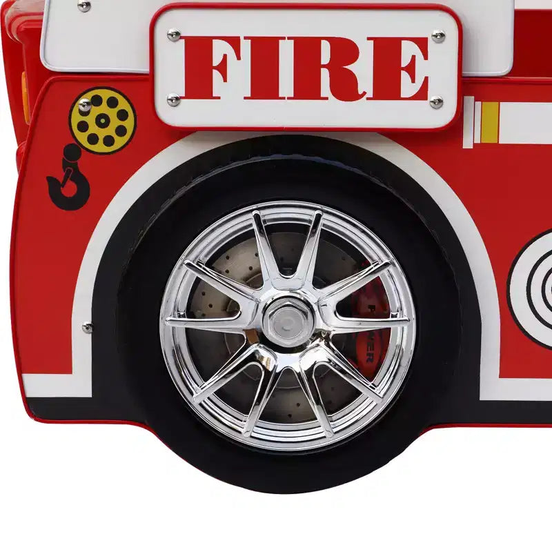 Letto Singolo a Forma di Camion dei Pompieri con Luce LED, Rosso