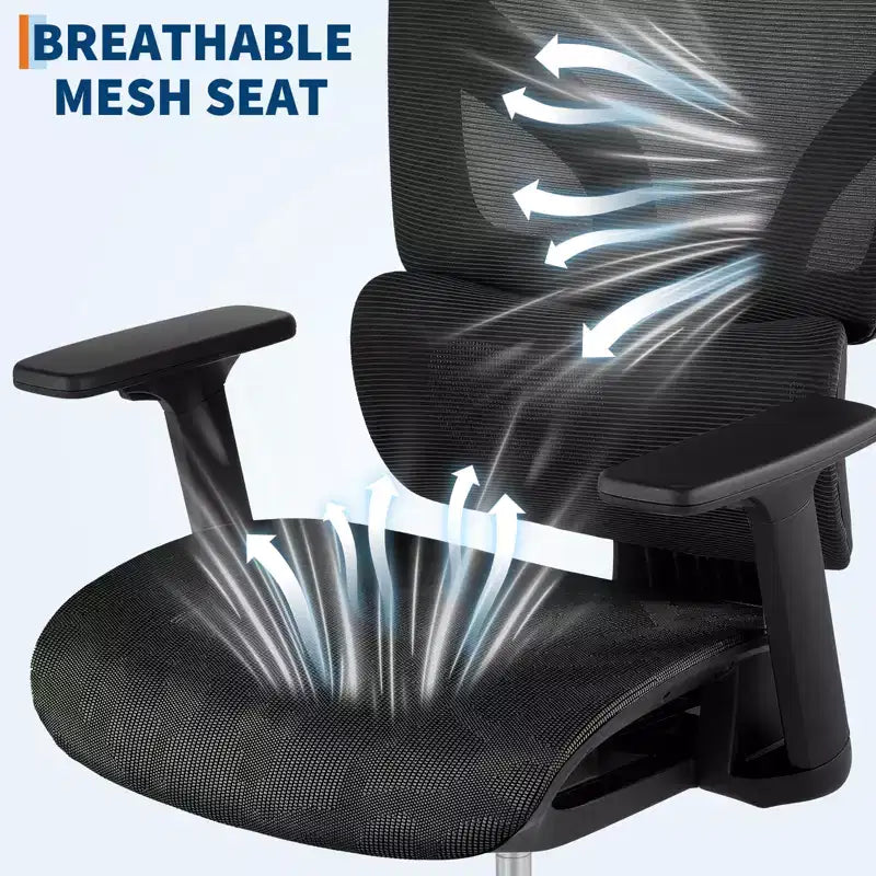 Sedia da Ufficio Ergonomica in Rete Nera, Braccioli 4D, Supporto Lombare, Seduta Singola