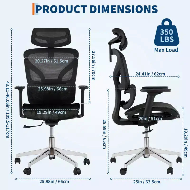 Sedia da Ufficio Ergonomica in Rete Nera, Braccioli 4D, Supporto Lombare, Seduta Singola