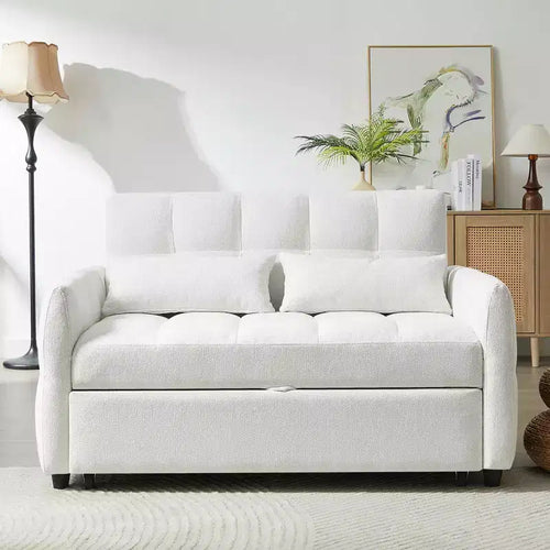 MAYEERTY 52.8 Loveseat Sofa Pull-out Sofa Bed Tufted with Adjustable Backrest Two Lumbar Pillows for Living Room Beige