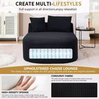 Chaise longue in velluto a coste beige / nero / blu / grigio scuro / verde con 2 cuscini, divano letto convertibile, 1 posto