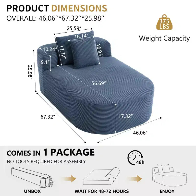 Chaise longue in velluto a coste beige / nero / blu / grigio scuro / verde con 2 cuscini, divano letto convertibile, 1 posto