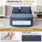Chaise longue in velluto a coste beige / nero / blu / grigio scuro / verde con 2 cuscini, divano letto convertibile, 1 posto