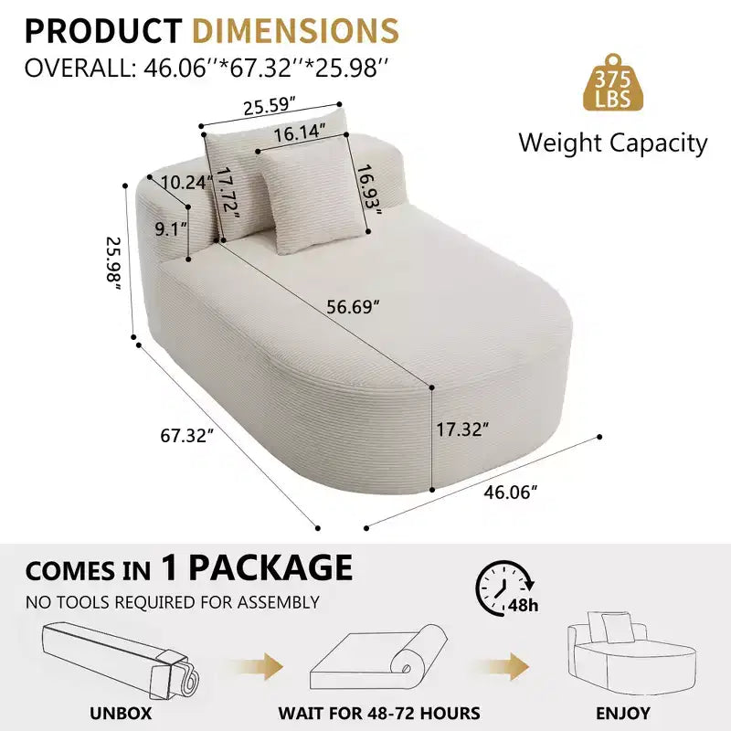 Chaise longue in velluto a coste beige / nero / blu / grigio scuro / verde con 2 cuscini, divano letto convertibile, 1 posto