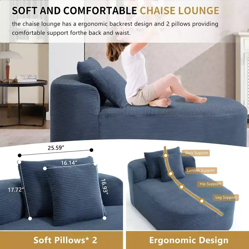 Chaise longue in velluto a coste beige / nero / blu / grigio scuro / verde con 2 cuscini, divano letto convertibile, 1 posto