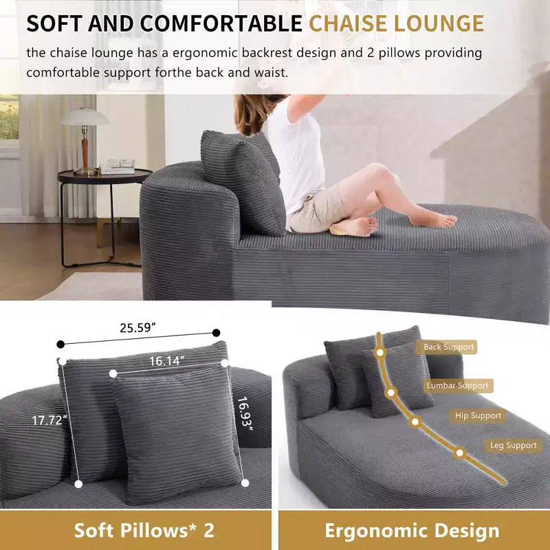 Chaise longue in velluto a coste beige / nero / blu / grigio scuro / verde con 2 cuscini, divano letto convertibile, 1 posto