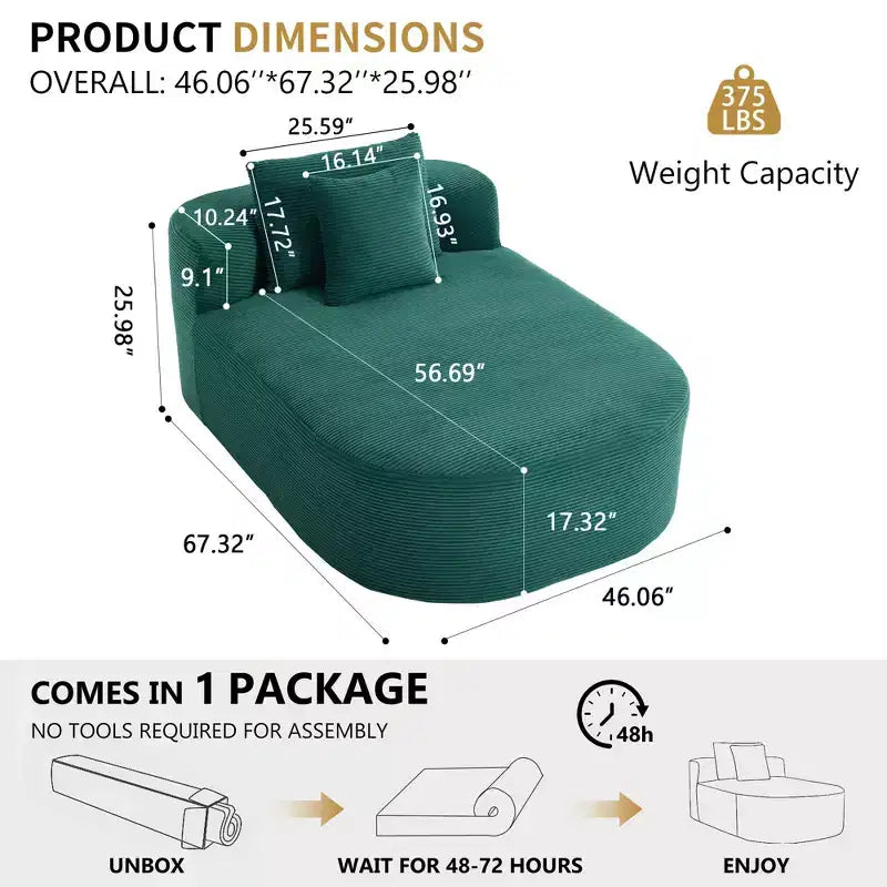 Chaise longue in velluto a coste beige / nero / blu / grigio scuro / verde con 2 cuscini, divano letto convertibile, 1 posto