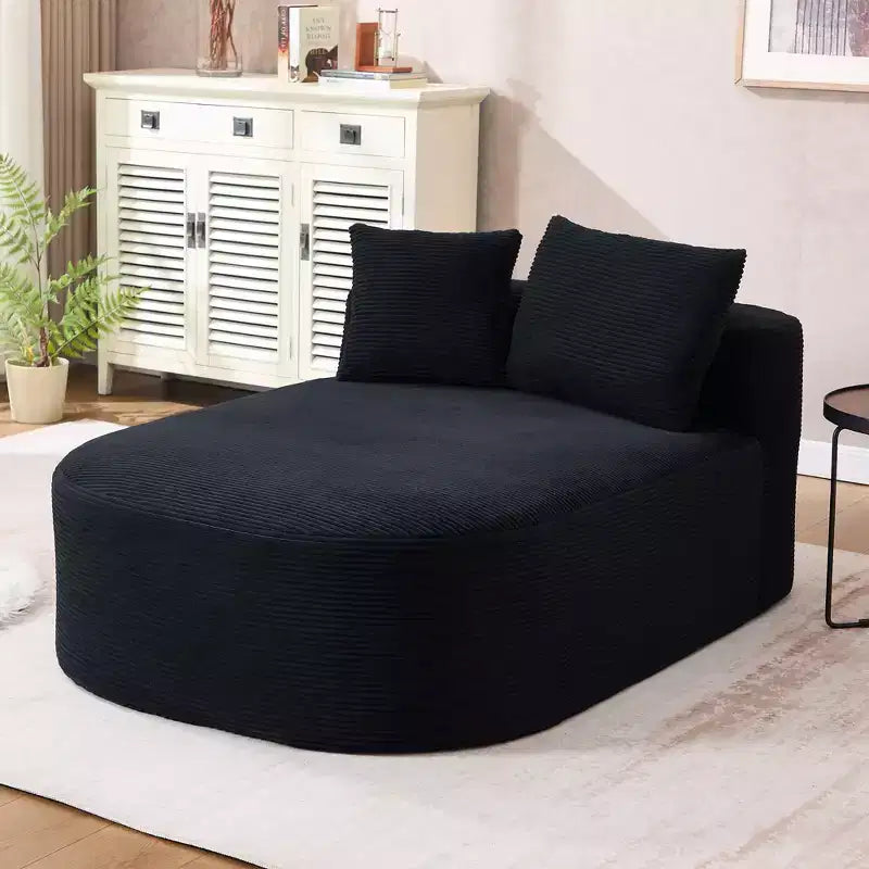 Chaise longue in velluto a coste beige / nero / blu / grigio scuro / verde con 2 cuscini, divano letto convertibile, 1 posto