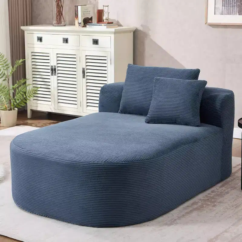 Chaise longue in velluto a coste beige / nero / blu / grigio scuro / verde con 2 cuscini, divano letto convertibile, 1 posto