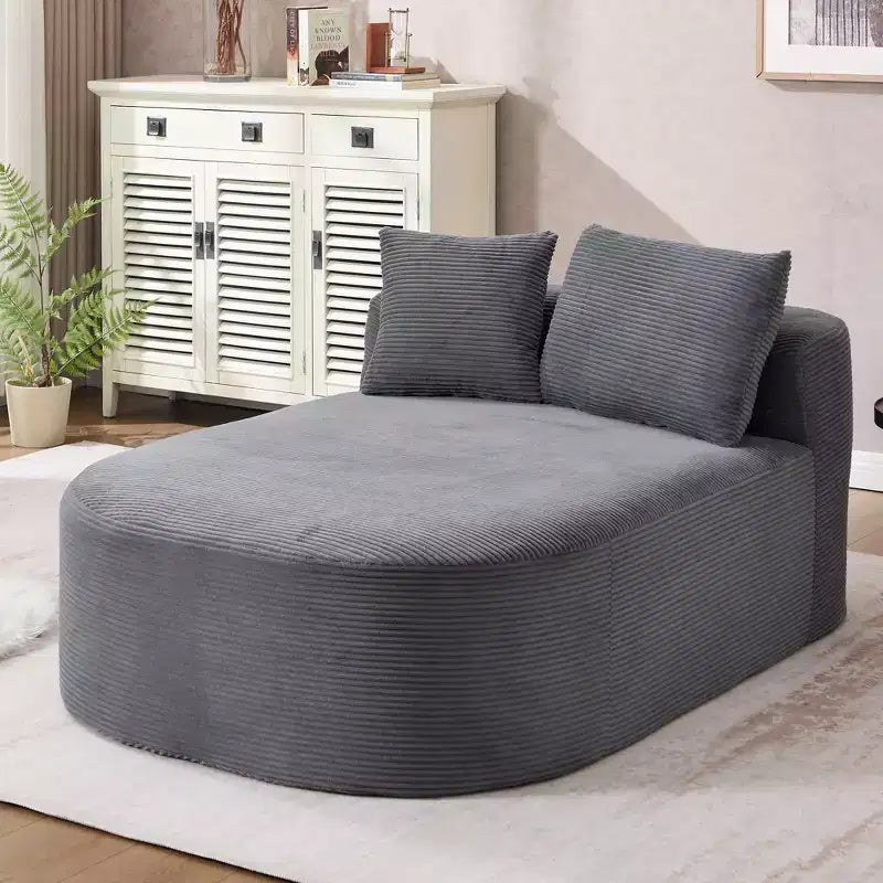 Chaise longue in velluto a coste beige / nero / blu / grigio scuro / verde con 2 cuscini, divano letto convertibile, 1 posto