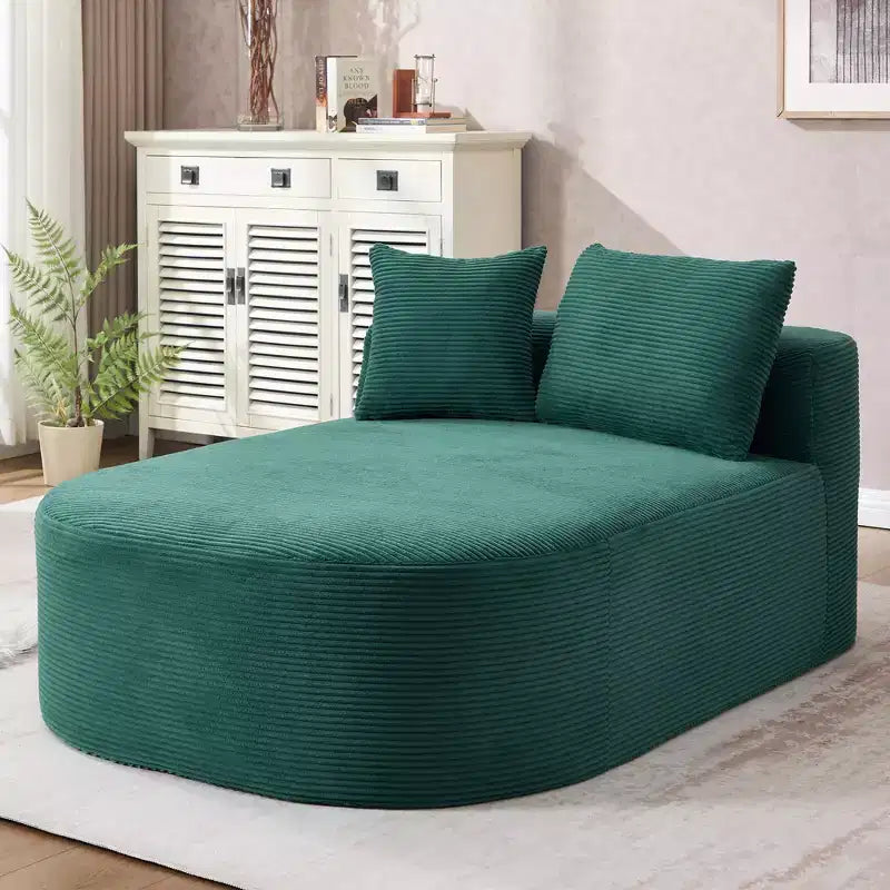 Chaise longue in velluto a coste beige / nero / blu / grigio scuro / verde con 2 cuscini, divano letto convertibile, 1 posto