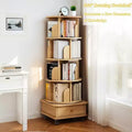 Libreria girevole a 360° a 5 ripiani in rovere con ruote e cassetto, per 1 persona