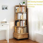 Libreria girevole a 360° a 5 ripiani in rovere con ruote e cassetto, per 1 persona