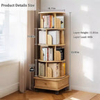 Libreria girevole a 360° a 5 ripiani in rovere con ruote e cassetto, per 1 persona