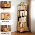 Libreria girevole a 360° a 5 ripiani in rovere con ruote e cassetto, per 1 persona
