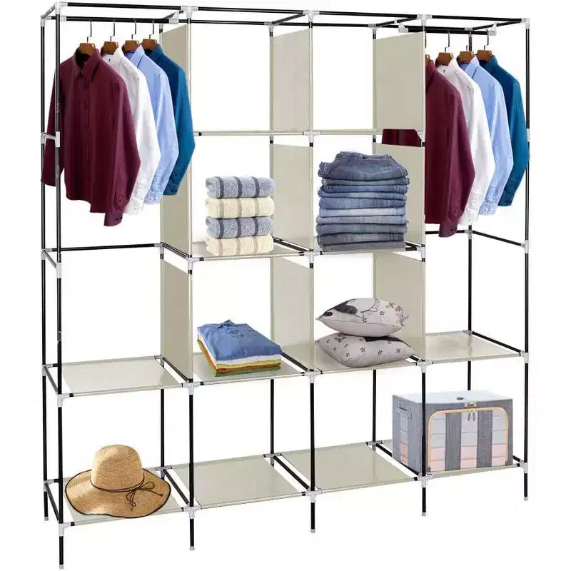 Armadio Portatile Beige con Copertura Zip, Organizzatore per Armadio a 4 Ripiani per 1-2 Persone