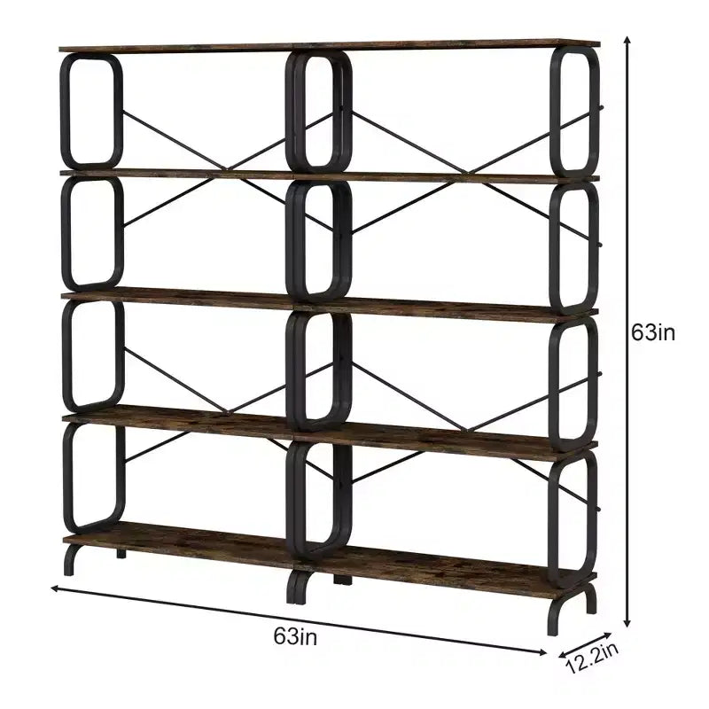 Libreria industriale rustica marrone a 5 ripiani, struttura in metallo nero, per 1 persona