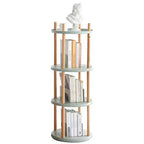 Libreria Girevole a 360° in Legno Naturale, Scaffale a 4 Ripiani Regolabili per 1