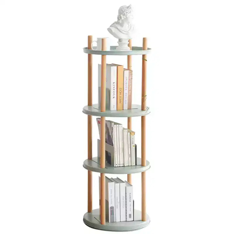 Libreria Girevole a 360° in Legno Naturale, Scaffale a 4 Ripiani Regolabili per 1