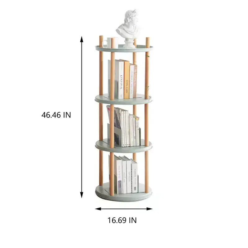 Libreria Girevole a 360° in Legno Naturale, Scaffale a 4 Ripiani Regolabili per 1