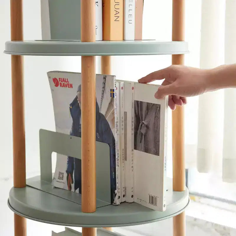 Libreria Girevole a 360° in Legno Naturale, Scaffale a 4 Ripiani Regolabili per 1