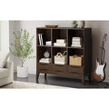 Libreria a 6 scomparti color noce con 3 cassetti, singola