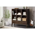 Libreria a 6 scomparti color noce con 3 cassetti, singola