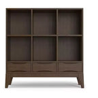 Libreria a 6 scomparti color noce con 3 cassetti, singola