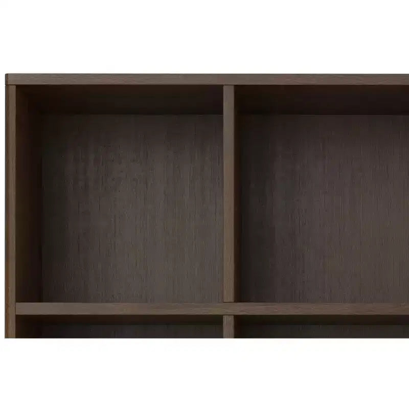 Libreria a 6 scomparti color noce con 3 cassetti, singola