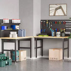 Banco da lavoro in legno naturale regolabile in altezza, 152x61 cm, monoposto, telaio in metallo a 4 gambe