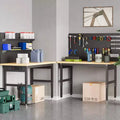 Banco da lavoro in legno naturale regolabile in altezza, 152x61 cm, monoposto, telaio in metallo a 4 gambe