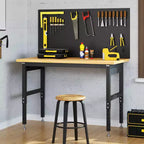 Banco da lavoro in legno naturale regolabile in altezza, 152x61 cm, monoposto, telaio in metallo a 4 gambe