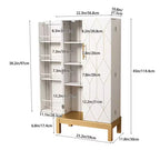 Dispensa in legno bianco con ante geometriche dorate, 2 ante e 8 ripiani, montaggio a 1 persona